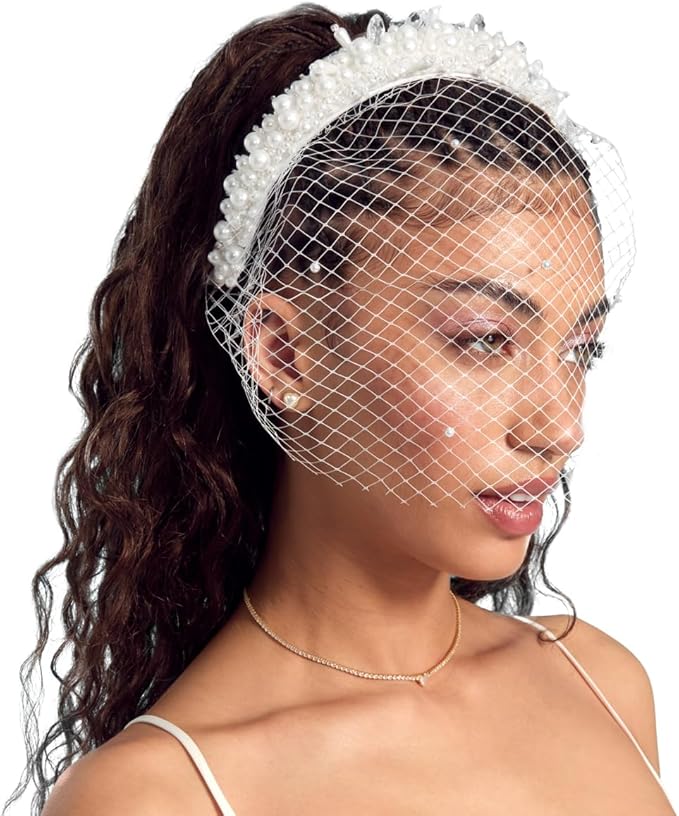 xo, Fetti Pearl Beaded Bridal Headband + Birdcage Veil | Bachelorette Party by xoFetti