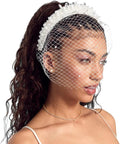 xo, Fetti Pearl Beaded Bridal Headband + Birdcage Veil | Bachelorette Party by xoFetti