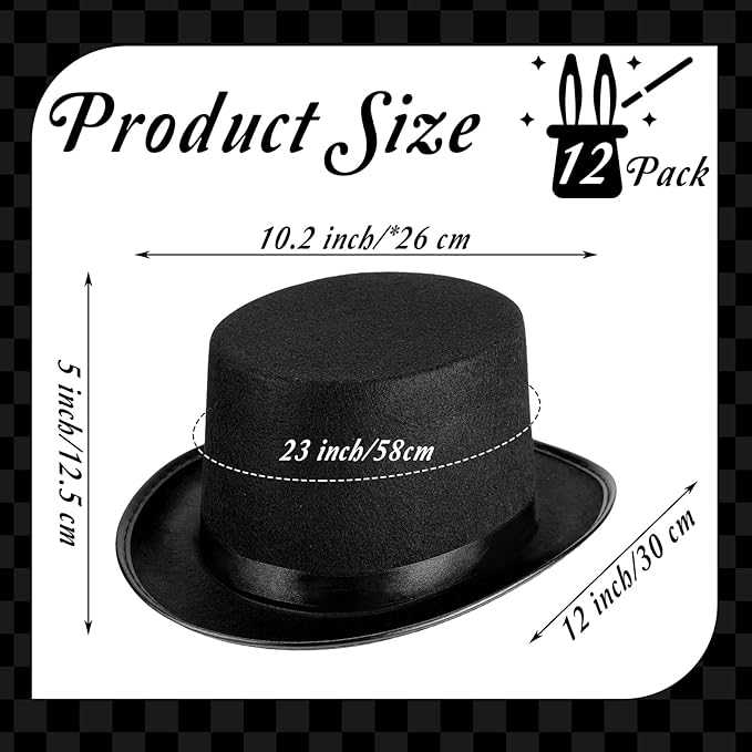 Loopeer 12 Pcs Black Felt Magician Hats - Image 3