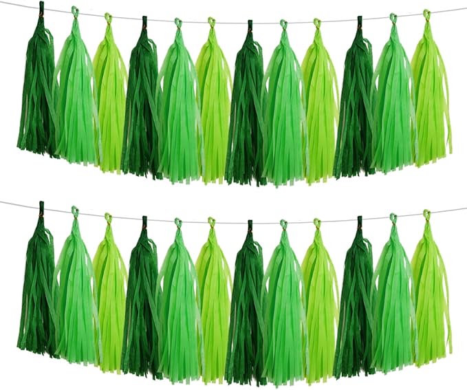 GAKA Dark Green and Light Green Tissue Paper Tassel, Paper Tassel Garland Banner by GAKA