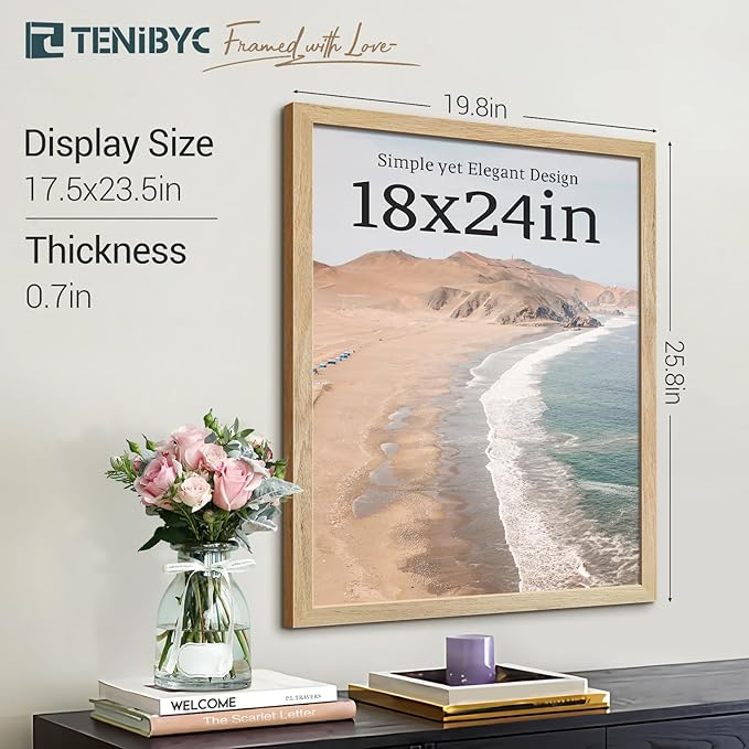 18x24 Poster Frame 4 Pack, Natural Solid Wood Picture Frame, Elegant Wood Grain - Image 2