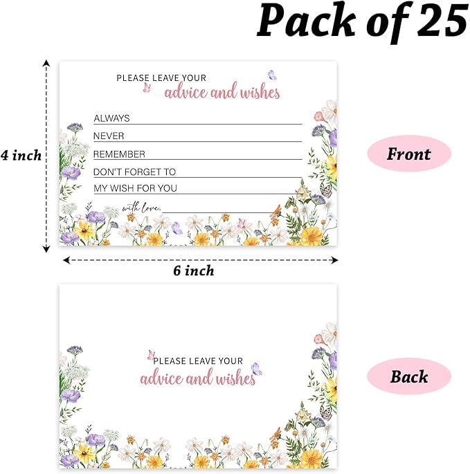 Advice and Wishes For the Mr and Mrs, Wildflower Advice Cards for Bridal Shower - Image 2