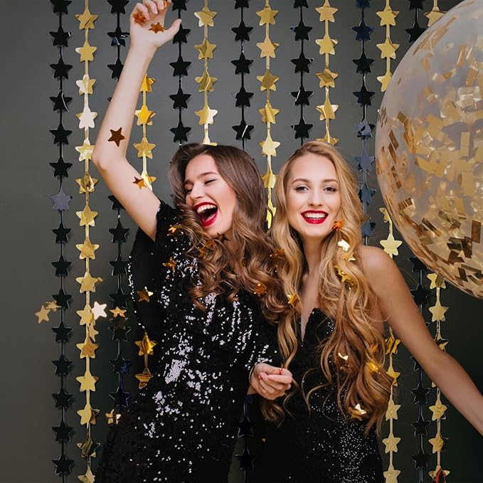 LOLStar Black and Gold Star Birthday Party Decorations 2Pack 3.3X6.6 ft Golden - Image 6