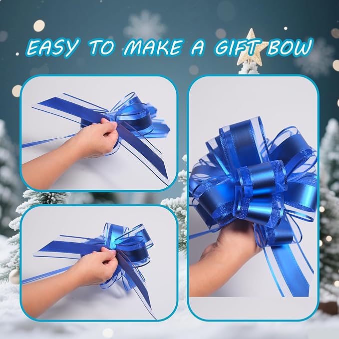6 Pcs 6 Inch Blue Pull Bows, Party Decorations, Crafts Easy-to-Use Pull Bows - Image 7