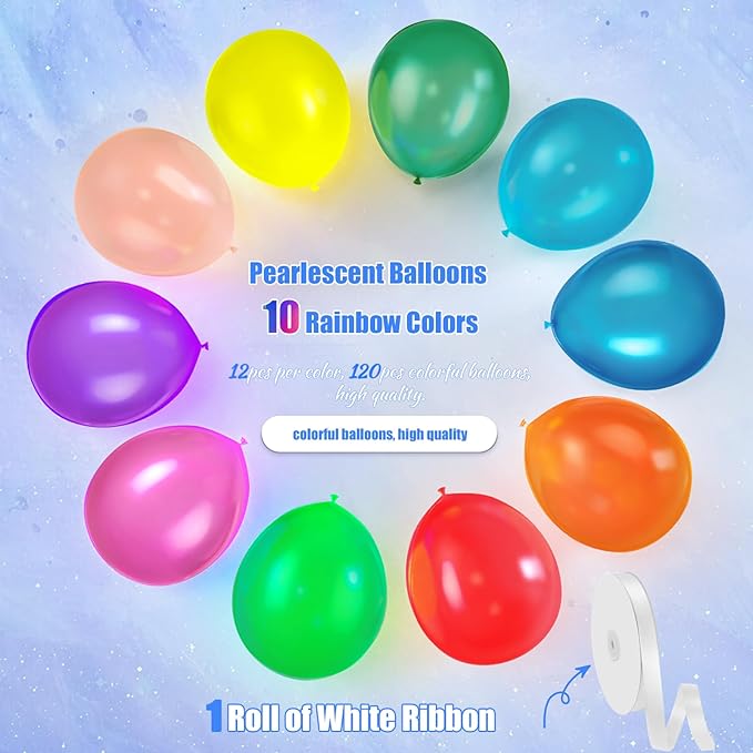 120 Pack Balloons Assorted Color 12 Inches Rainbow Latex Balloons, 10 Bright - Image 2