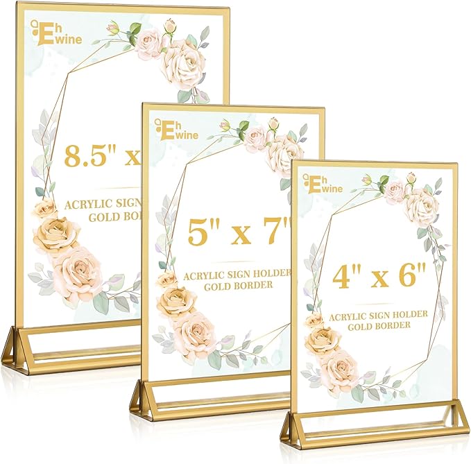 EHWINE 24 Pack Acrylic Sign Holder 5 x 7, Double Sided Gold Picture Frame Stand - Image 7