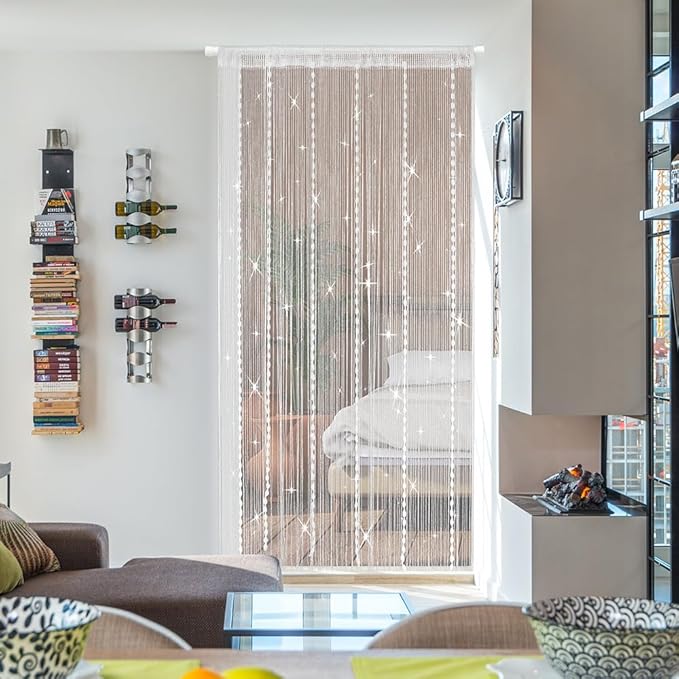 Hysenm Door String Curtains 39x79 Inch White Panel Soft Balls Romantic Glitter by Hysenm
