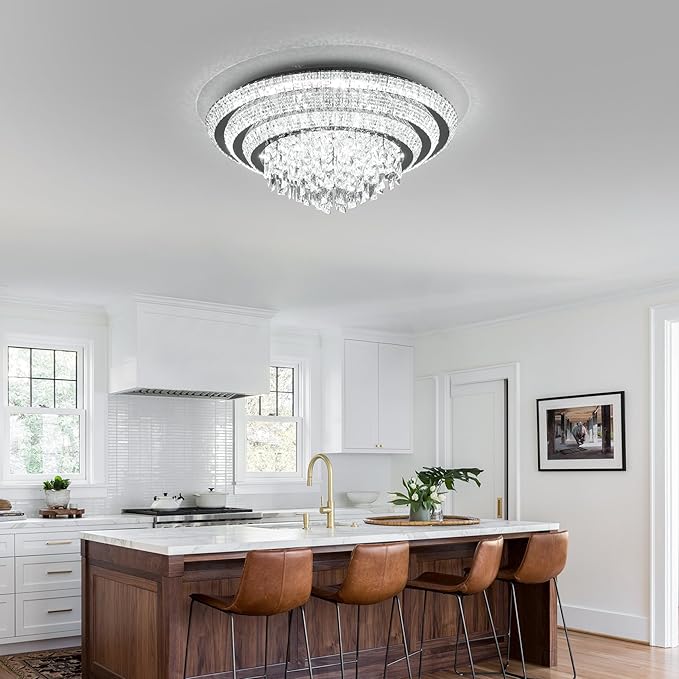 30 inch Crystal Silver Ceiling-Light Flush Mount - Image 6