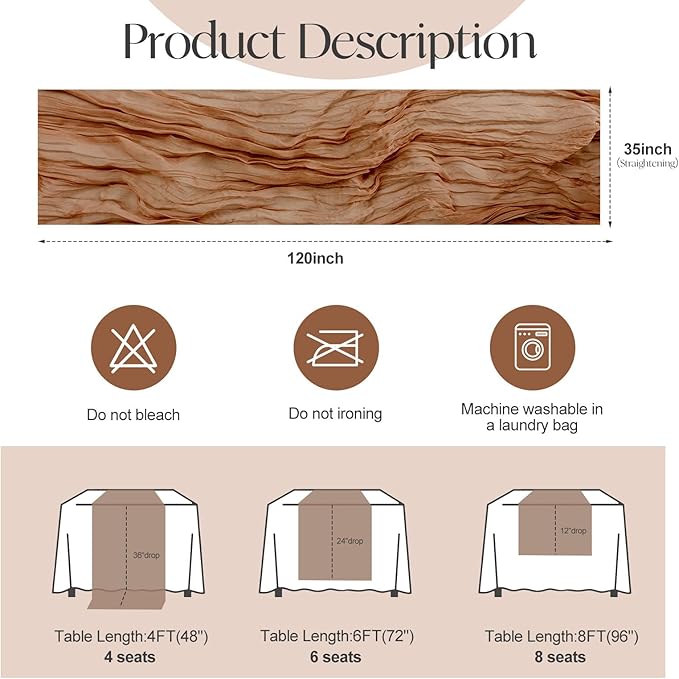 2 Pcs Terracotta Cheesecloth Table Runner - Image 2