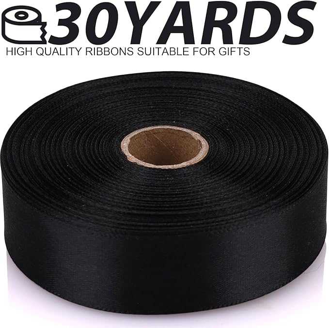 Black 7/8 Inch 30 Yards Satin Craft Ribbon - Image 2