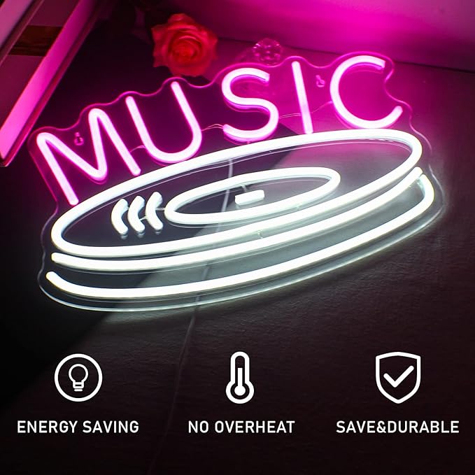 Music Record Neon Sign Pink White Led Neon Light Signs - Image 5