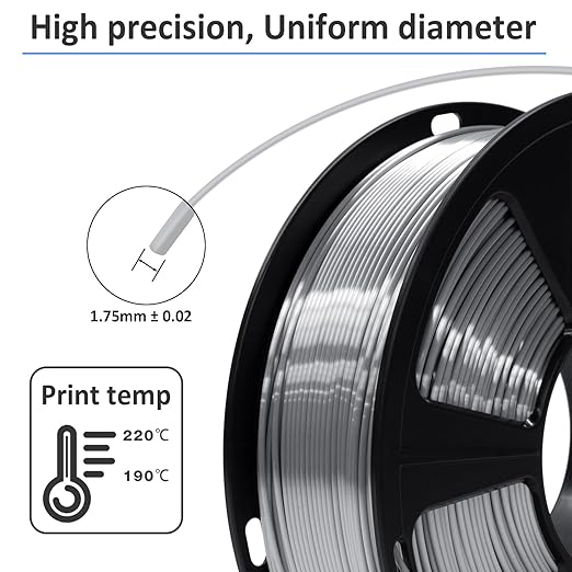 GIANTARM Silk Metallic Silver PLA 3D Printer Filament 1kg Spool, 1.75mm - Image 3