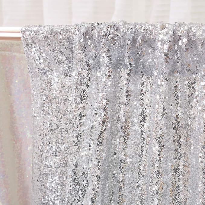 SquarePie Sequin Backdrop 6FT x 8FT Silver Curtain Background - Image 5