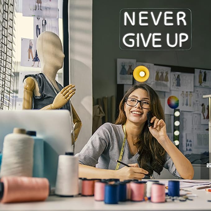 Never Give Up Neon Sign for Wall Decor, Inspire Slogan for Study Room Decoration - Image 3