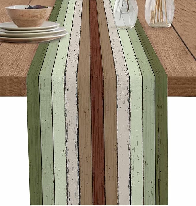 Sage Green Wooden Cotton Linen Table Runner by Unknown