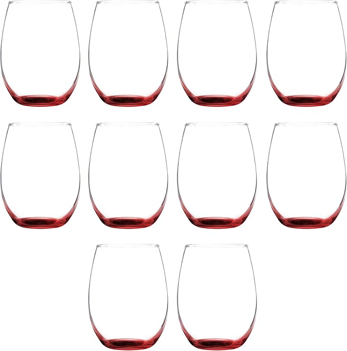 DISCOUNT PROMOS Stemless Wine Glass 9 oz. Set of 10, Bulk Pack by DISCOUNTPROMOS