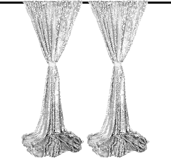 JYFLZQ Silver Payette Sequin Backdrop Curtains 4ft x 8ft 2 Panels Shimmer Wall - Image 6