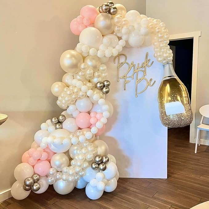 Double Stuffed Pearl White and Pink Balloons - Image 7