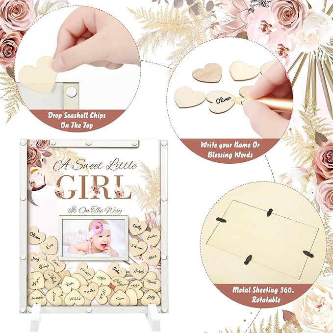 65 Pcs Baby Shower Guest Book Alternatives He or She Gender Reveal Boho Flower - Image 3