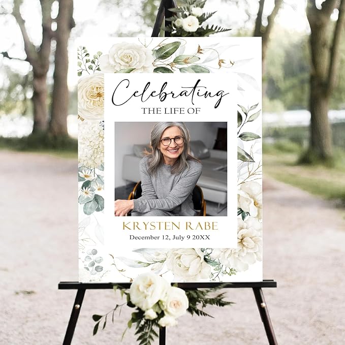 Greenery Funeral Sign, Memorial Sign, Celebration of Life Welcome, Eucalyptus by Mapileng%E2%84%A2
