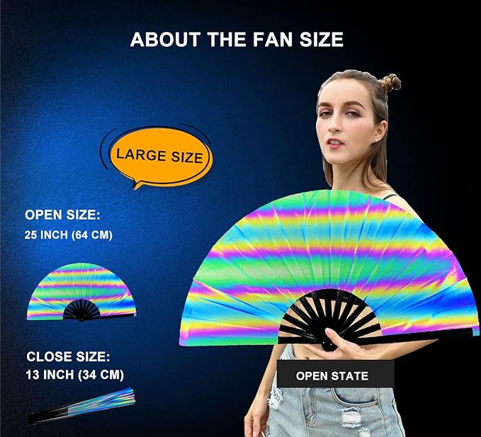 Amajiji Large Rave Folding Hand Fan Clacking Fans - Image 2