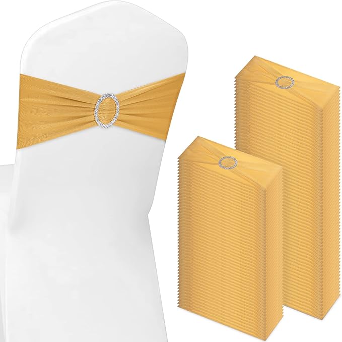 CHENGU 150 Pieces Spandex Stretch Chair Sashes Bows Elastic Chair Cover Bands by CHENGU
