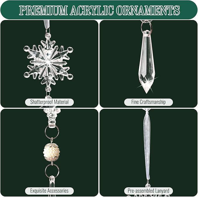 AuroTrends Christmas Tree Decorations 18Pcs, Acrylic Crystal Ornaments - Image 7
