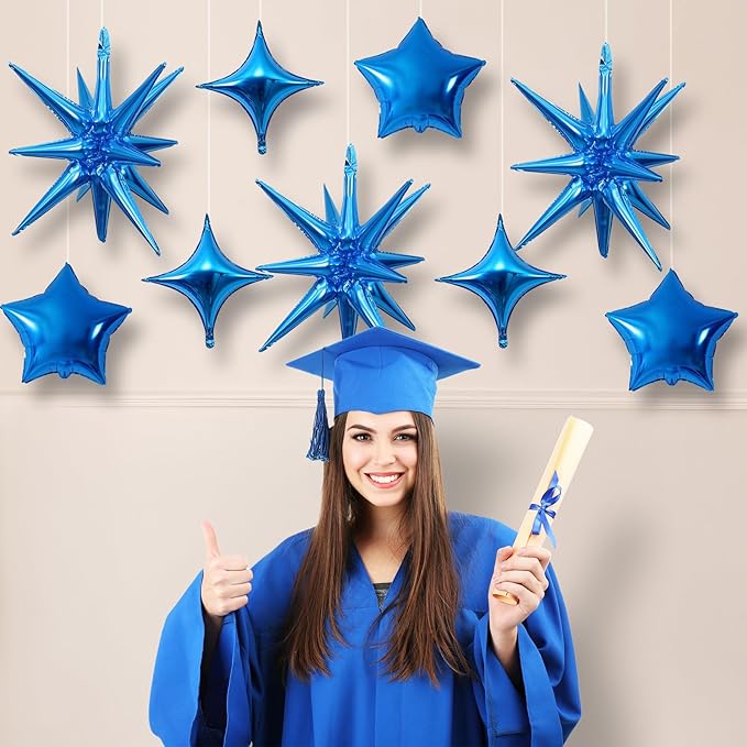 Blue Star Balloons, 22in Large Star Balloons Foil 10in 4-Pointed & Blue - Image 3