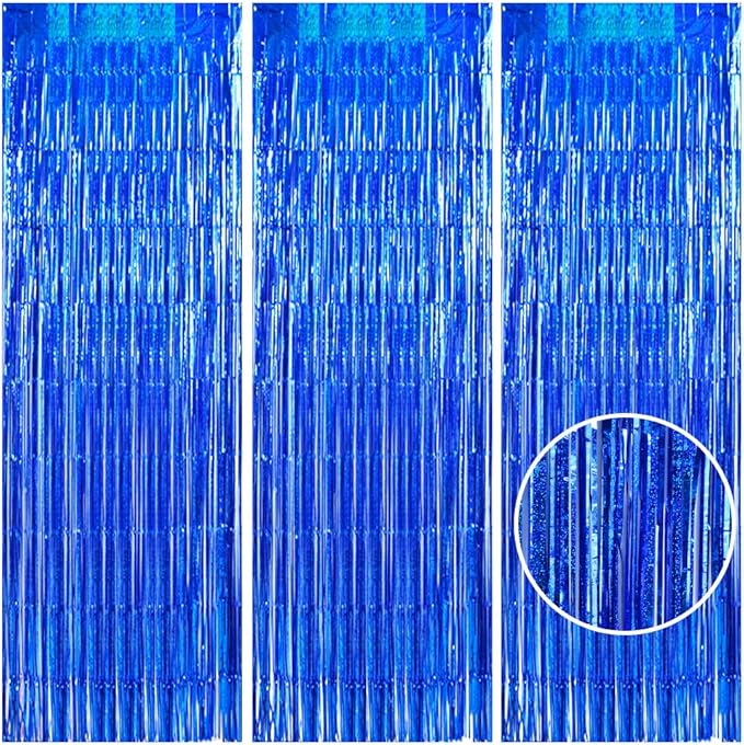 TONIFUL 3Pcs Laser Blue Door Streamers, Photo Booth Backdrop Metallic Streamers by TONIFUL