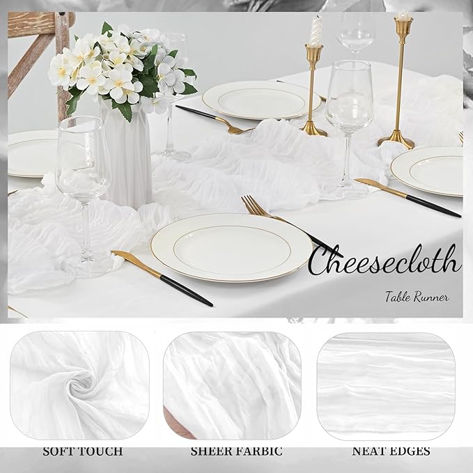 6 Pack White Cheesecloth Table Runner 23x120 inch Rustic Boho Gauze Table - Image 5