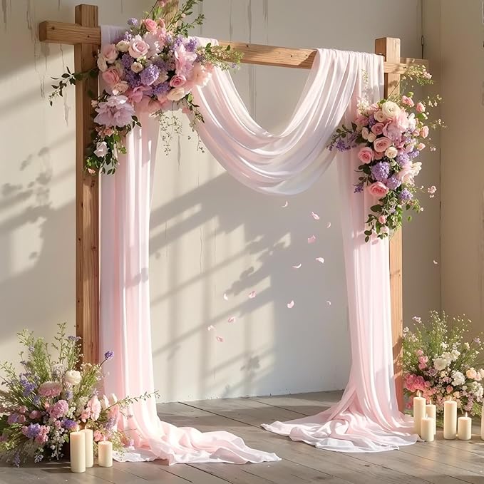 30" x 20Ft Wedding Arch Draping Fabric, 2 Panels Blush Sheer Curtain Drapes by PartyTalk