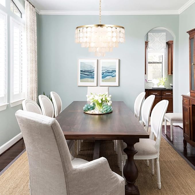 ALICE HOUSE 18.2" White Shell Chandeliers, Brushed Brass Finish, Coastal - Image 3
