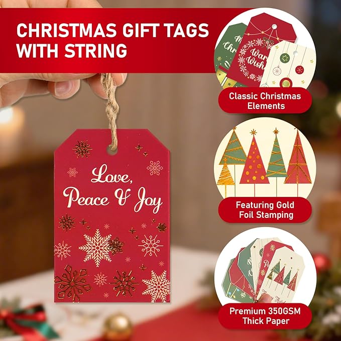 Christmas Gift Tags with String, 6 Styles - Image 4