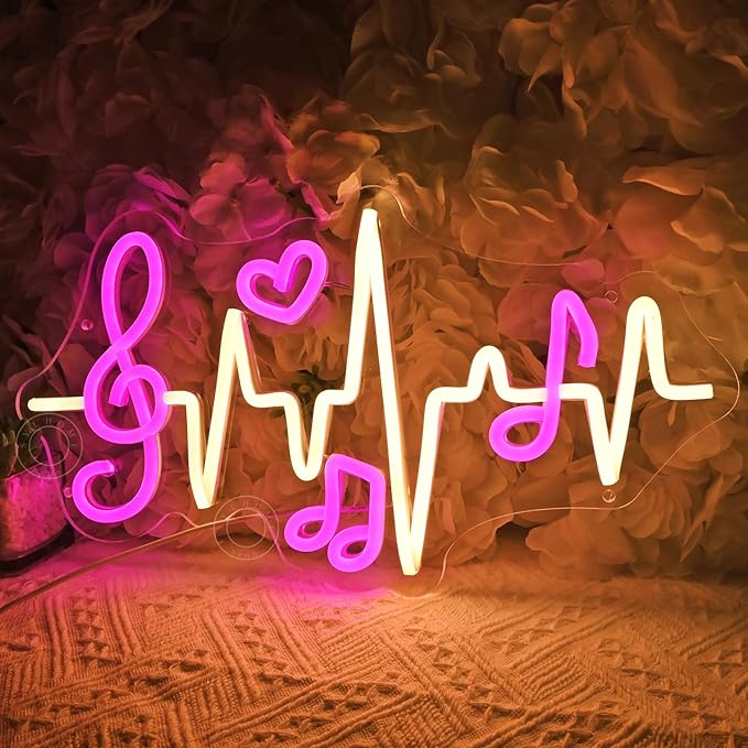 SYLHOME Led Neon Light Sign Music Note Wall Decor Sign Heartbeat Music Room - Image 3