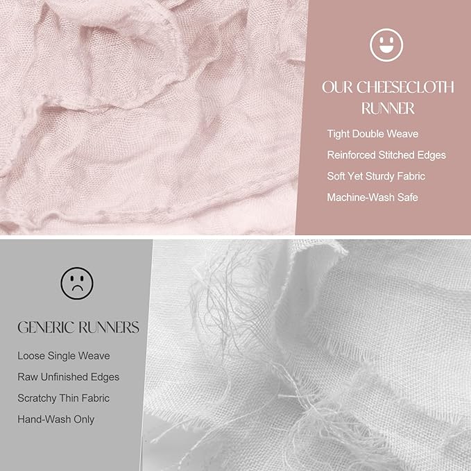 2 Pcs Dusty Pink Cheesecloth Table Runner - Image 5
