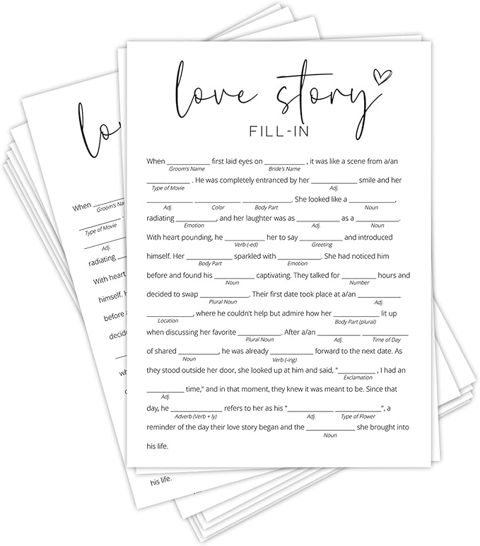 Bridal Shower Games, Love Story Fill-in, Wedding Shower Games by Tsunerrorami