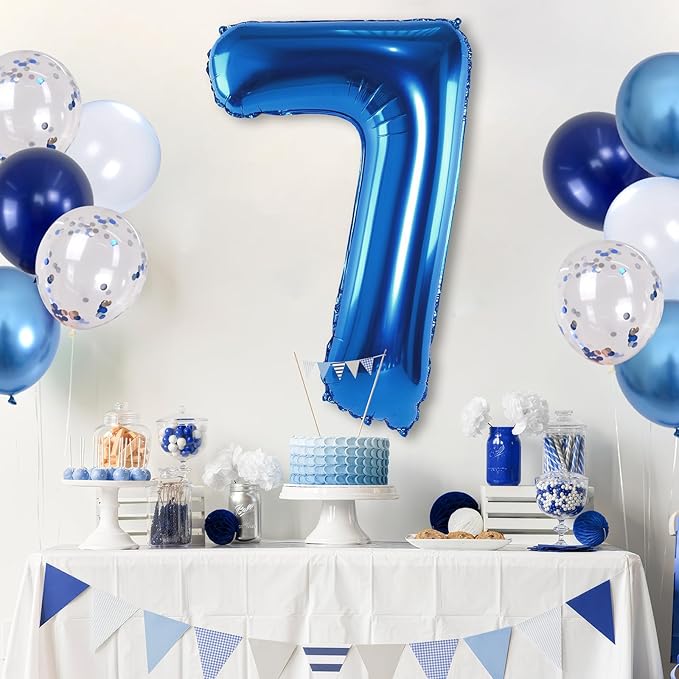7 Balloon Number Dark Blue, Big Number 7 Mylar Balloon Pastel Navy Blue - Image 5