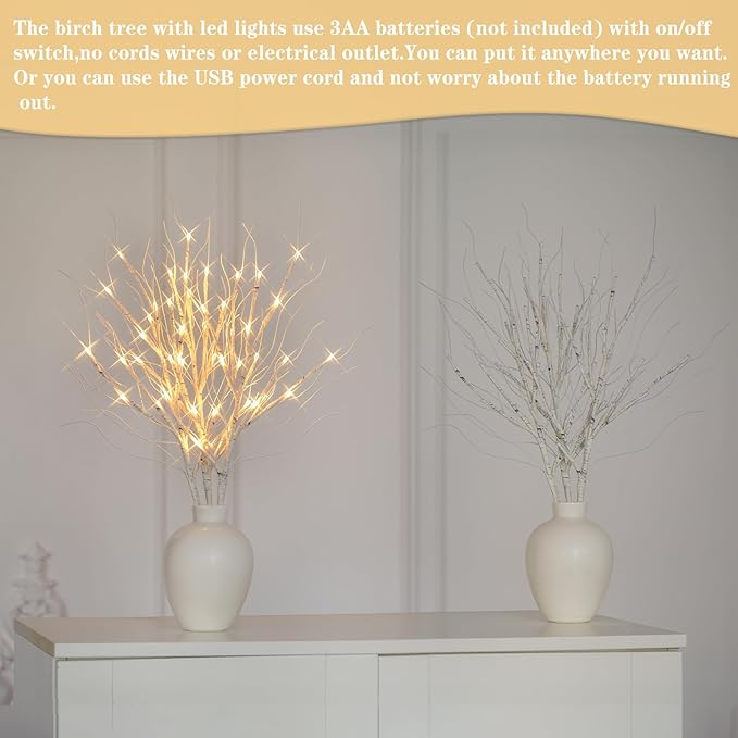 Lighted Artificial Birch Branch Tree Fairy Lights Holiday Decor, 3PK 19.7in 48 - Image 4