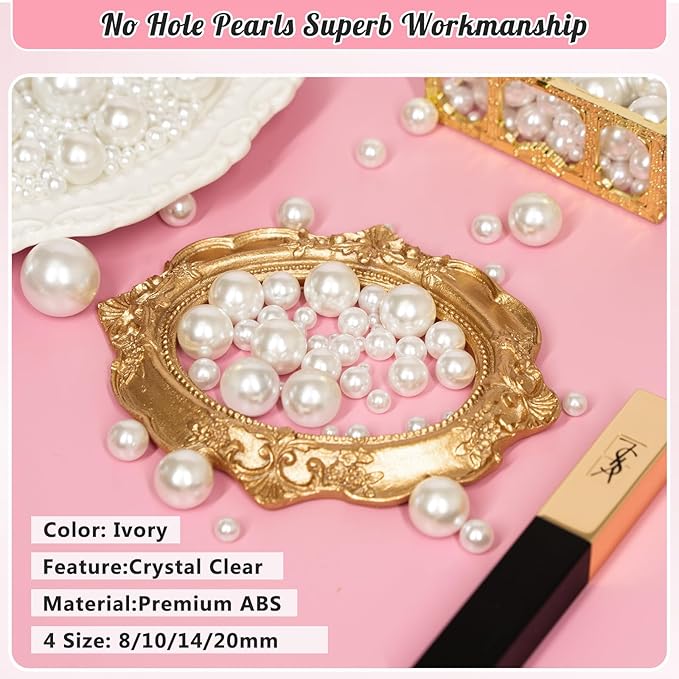 300Pcs Pearl Vase Filler, Ivory No Hole Faux Pearl Beads - Image 3