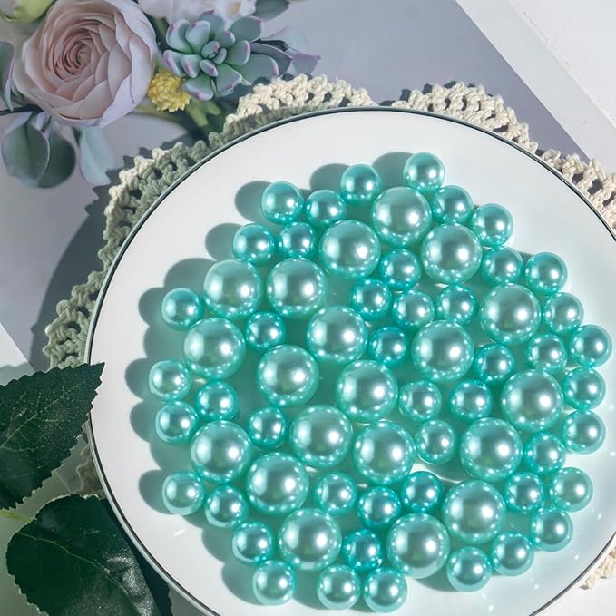 300Pcs Lake Blue Polished No Hole Faux Pearl Beads - Image 4