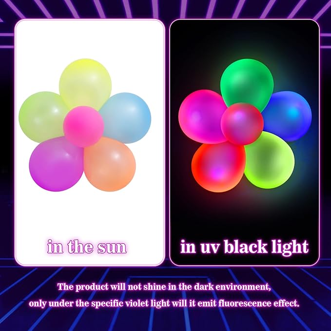 110 PCS UV Neon Balloons, Neon Party, Glow Party Decorations Supplies - Image 3