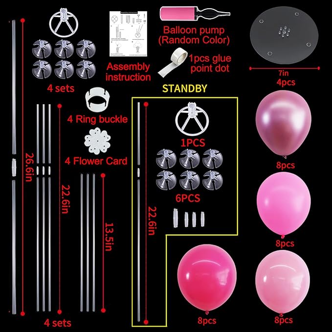 TONIFUL 4 Set Metallic Pink Balloon Stand Centerpiece Table Decorations - Image 3