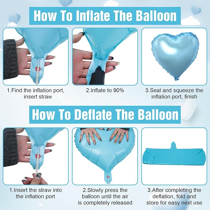 Blue Silver Heart Balloons, 18Inch Silver Helium Polyester Film Balloon - Image 7