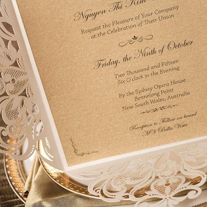 Hosmsua 50PCS Ivory Laser Cut Wedding Invitation Cards - Image 8