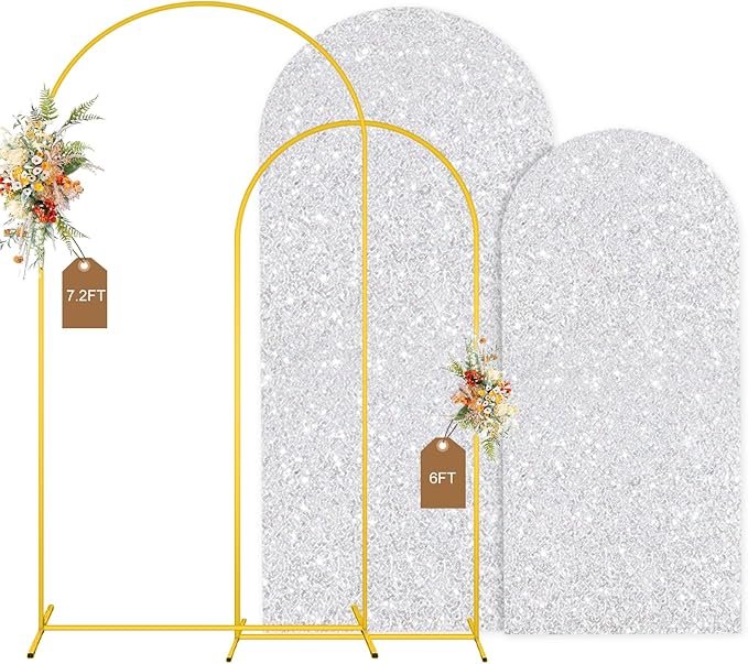 MODFUNS Metal Arch Backdrop Stand and Cover Set 6&7.2ft Silver Sequins Arch by MODFUNS
