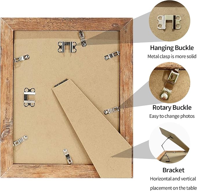 8x10 Picture Frame Set of 4, High Definition Real Glass Rustic Brown Frame - Image 6