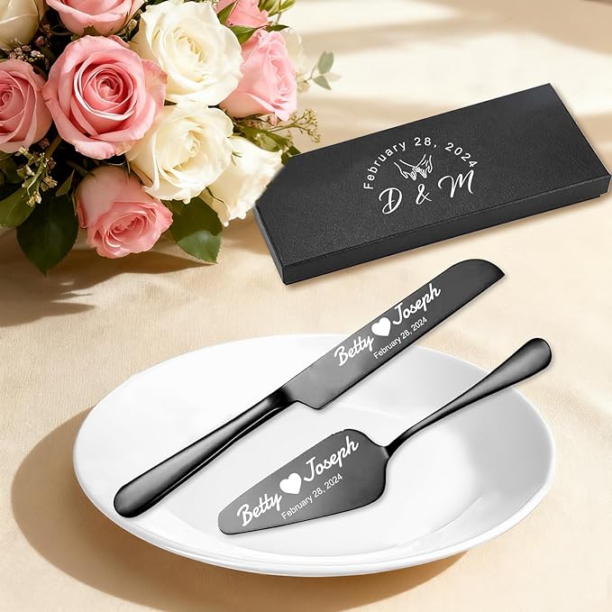 Personalized Wedding Cake Knife and Server Set Stainless Steel Cake Cutter - Image 2
