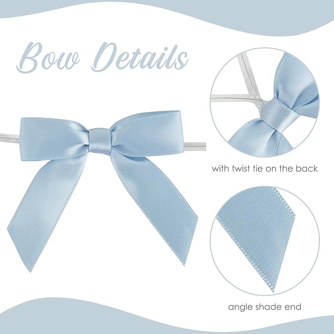 AIMUDI 5 Colors Dusty Blue Ribbon Bows 2.5" Satin Twist Tie Bows - Image 4