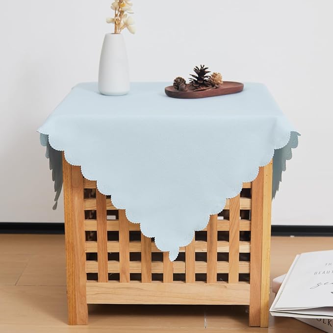 Small Square Light Blue Tablecloth 24 x 24 Inch Polyester Fabric Washable Table - Image 2