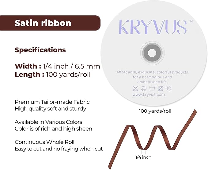 Coffee Brown Satin Ribbon 1/4 inch X Continuous 100 Yards, Single Face - Image 3